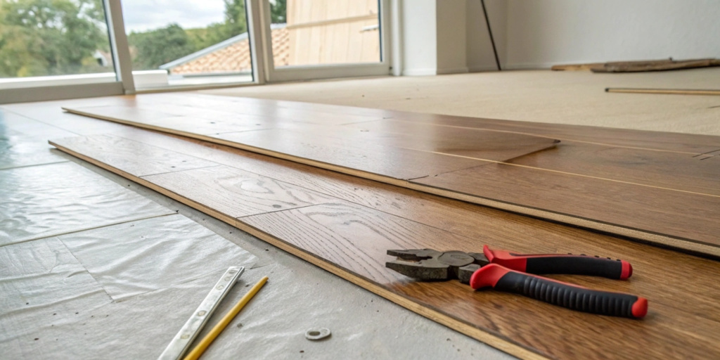 Установка МДФ плит на пол